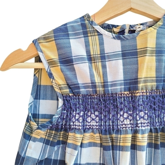 Karp Kid's Plaid Dress, Smocking, Blue And Yellow, Size 12 Kids - Picture 3 of 6